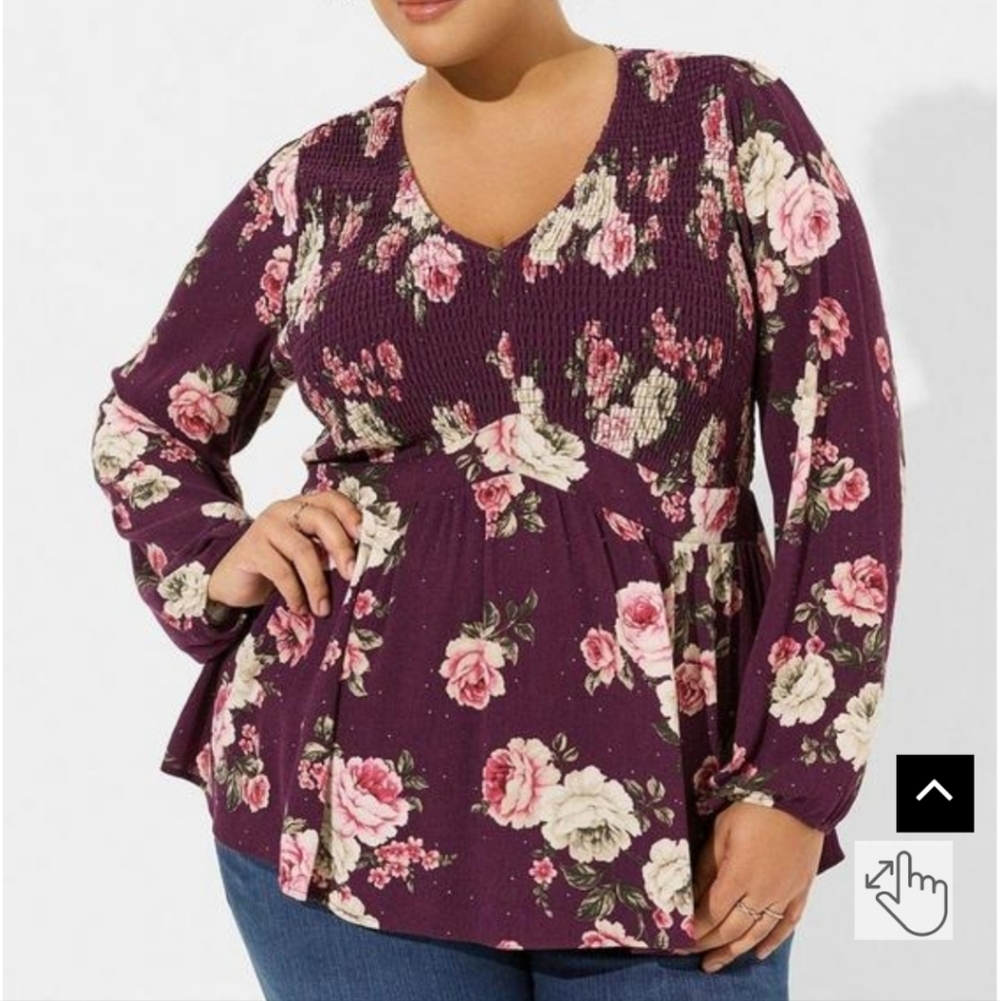 🆕️ 3X BURGUNDY WINE FLORAL BABYDOLL -  WASHABLE CRINKLED GAUZE V-NECK